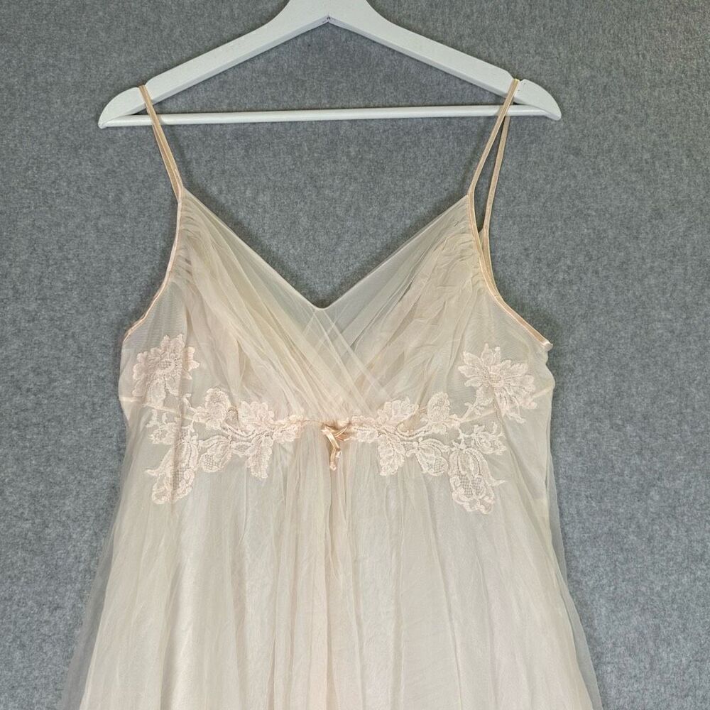 Vintage Vanity Fair Pink Slip Dress Cottagecore Size 36 Sheer Nylon Tricot - Picture 2 of 11